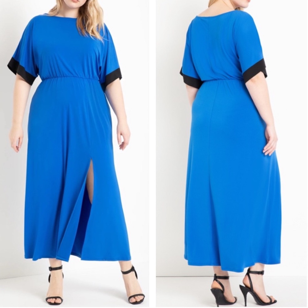 Eloquii Dolman Sleeve Maxi Dress with Slit in Piction Blue